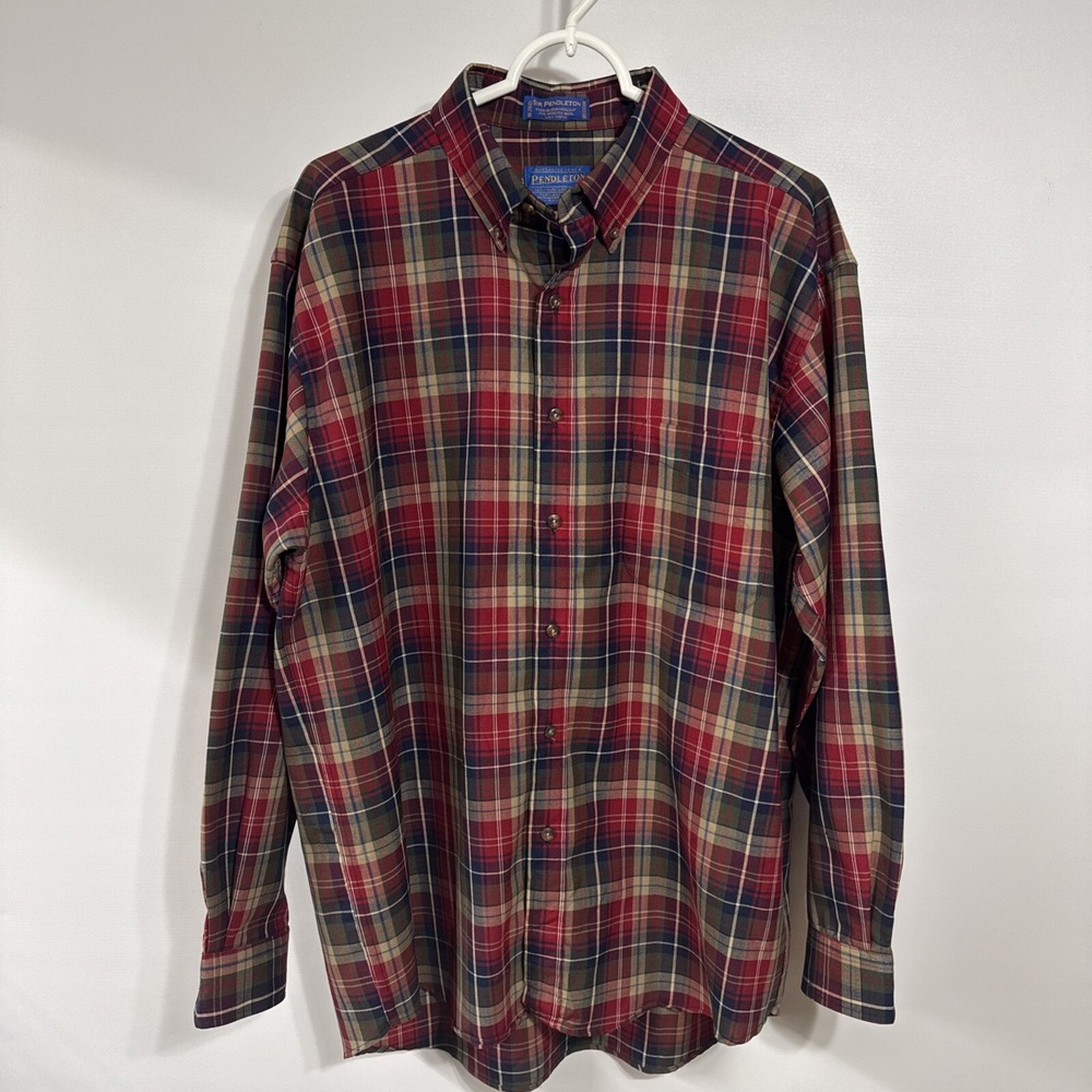Sir Pendleton Mens Large L 100% Wool/Laine Long Sleeve Button Up Plaid Shirt